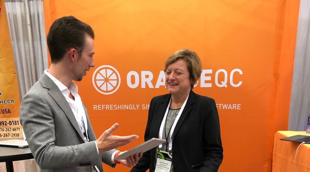 Matt demonstrating our janitorial app and quality control program at the booth.