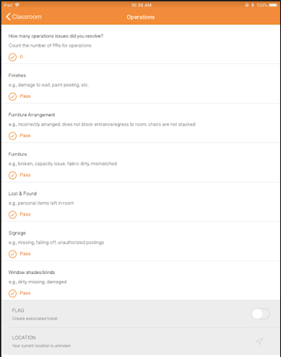 Screenshot of the OrangeQC inspection students fill out on a tablet.