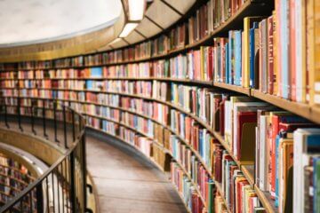 Books on a circular shelf