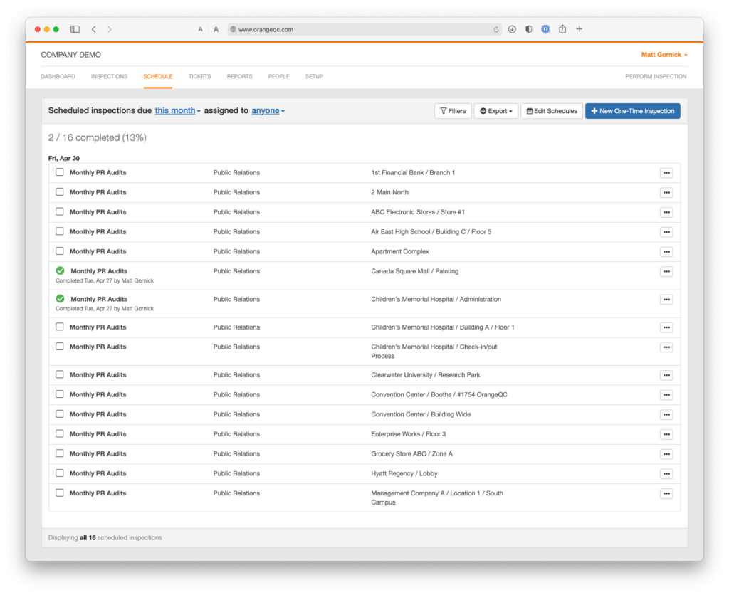 Inspection Scheduling To-Do List