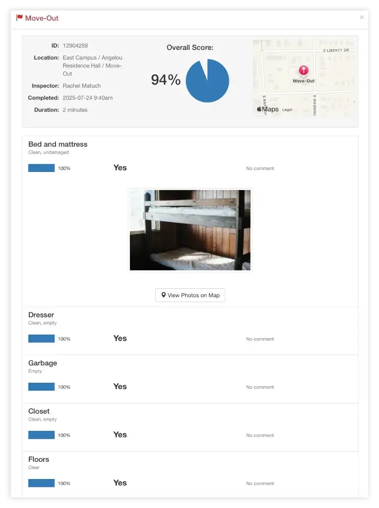 Using a residence hall inspection software.