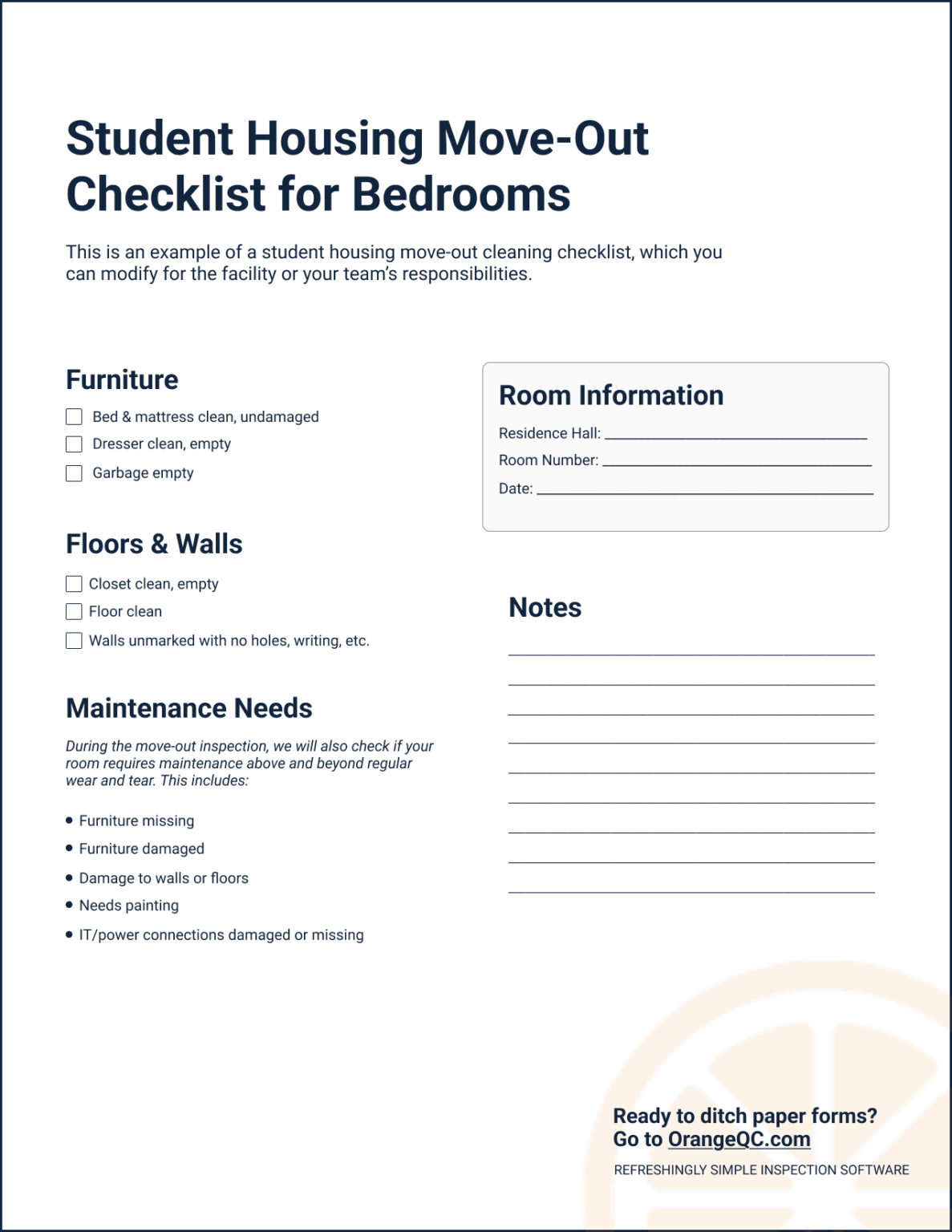 Customize this student housing move-out checklist for bedrooms.