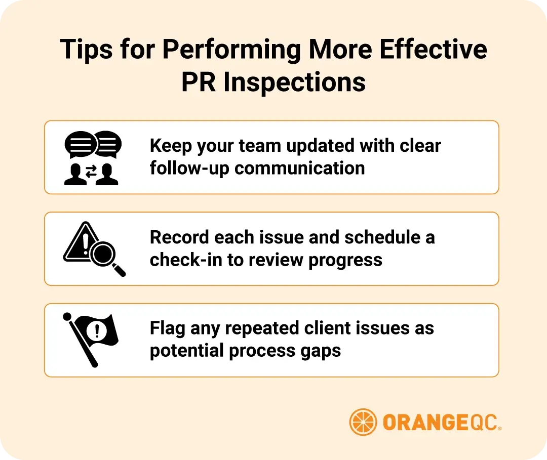 An illustration with tips for performing more effective PR inspections, referenced in the bulleted list above.