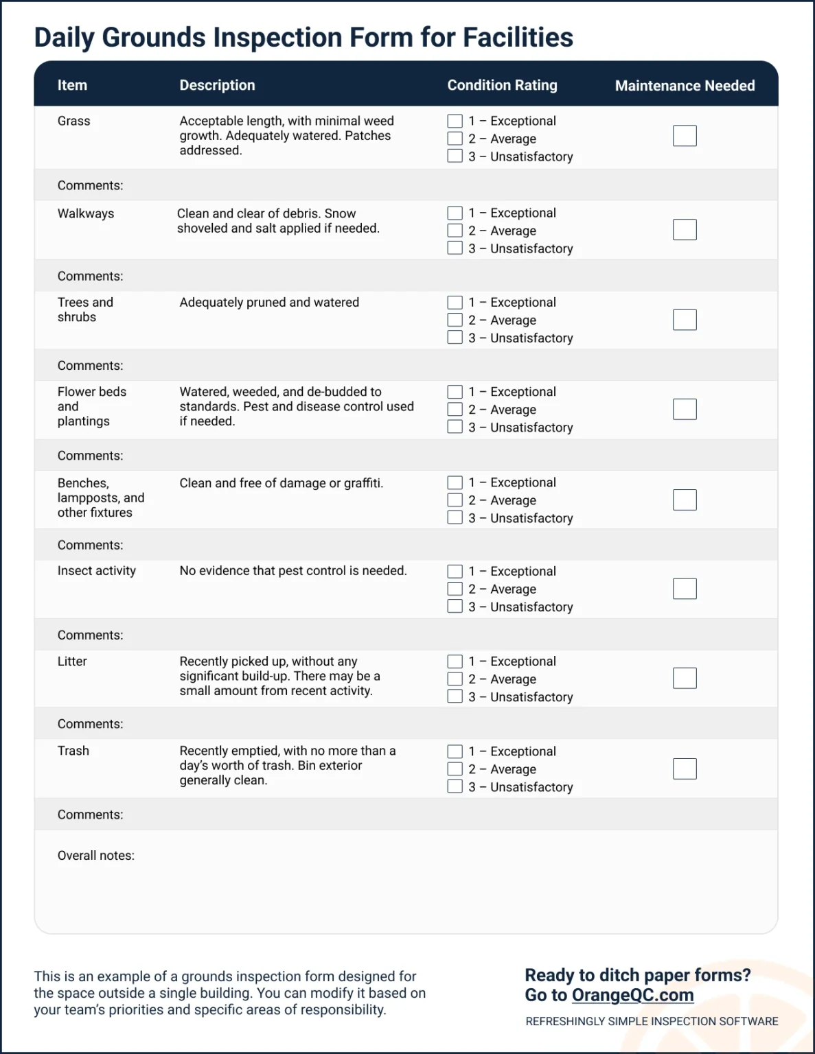 An image of the landscape quality control inspection form featured above.