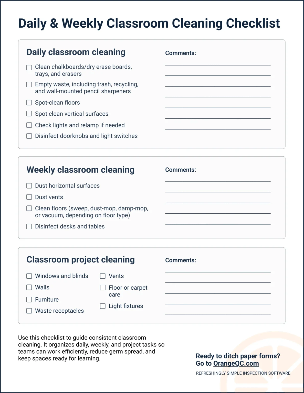 An image of the classroom cleaning checklists featured above.