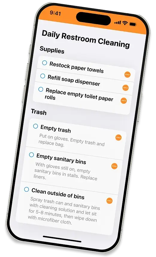 Photo of an iPhone with a sample checklist from OrangeQC.