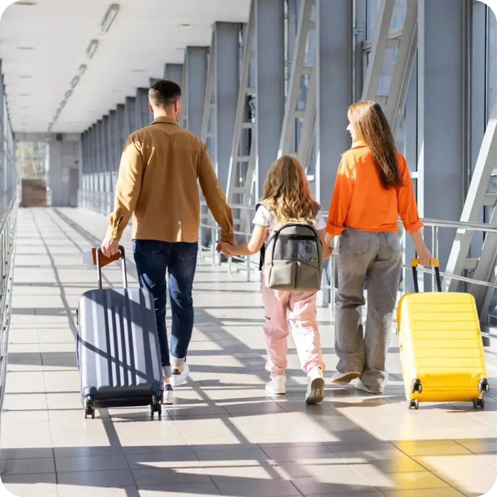 Photo of a family having a positive airport customer experience.